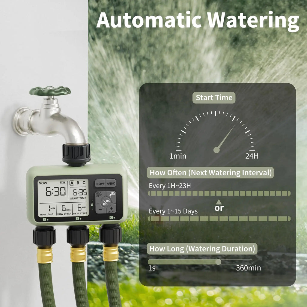 Diivoo Pro-Irrigate: 3-Zone Programmable Water Timer for Automatic Garden Care
