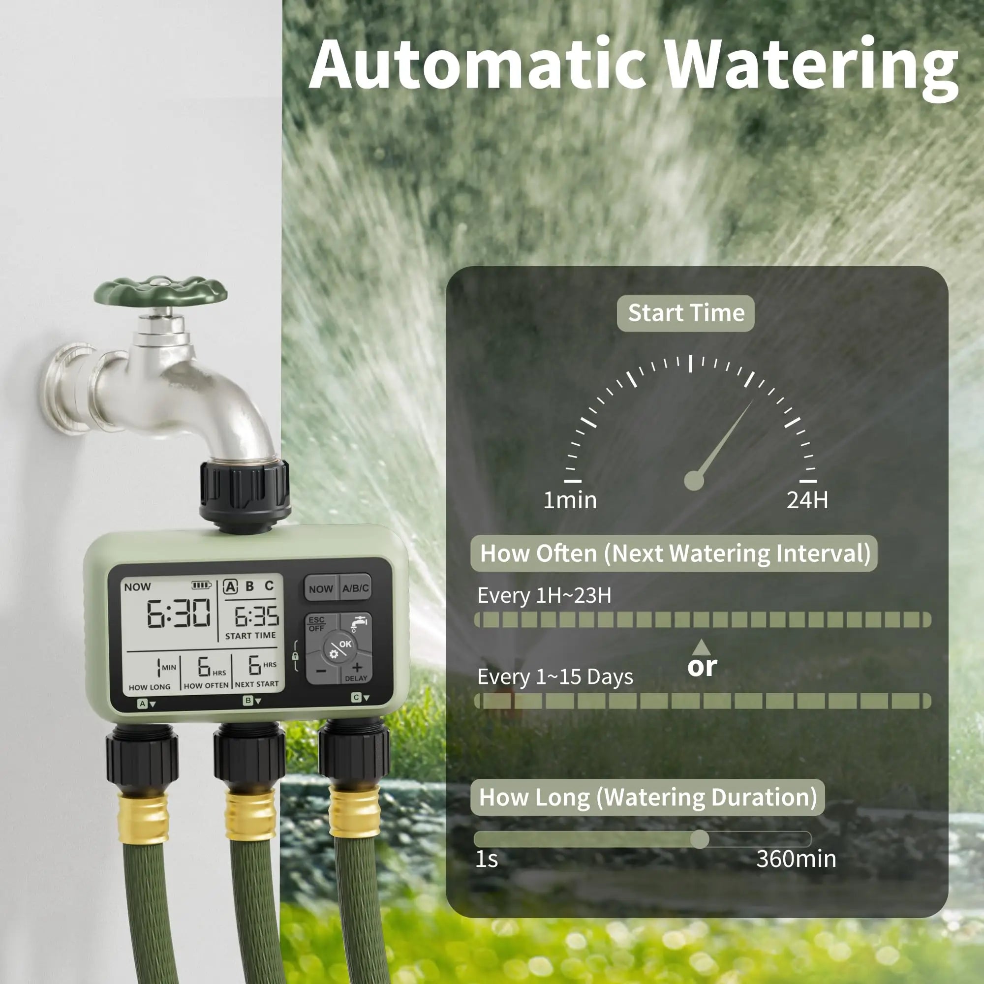 Diivoo Pro-Irrigate: 3-Zone Programmable Water Timer for Automatic Garden Care