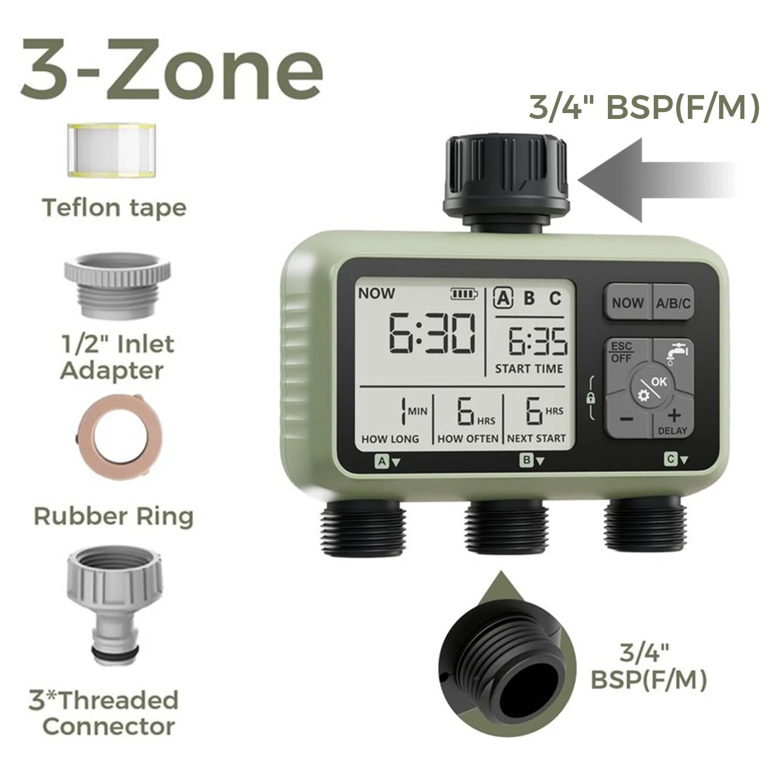 Diivoo Pro-Irrigate: 3-Zone Programmable Water Timer for Automatic Garden Care