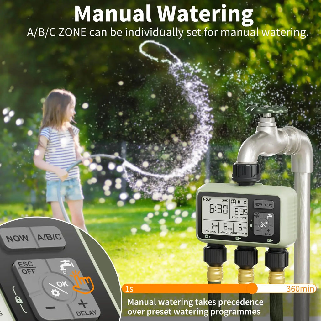 Diivoo Pro-Irrigate: 3-Zone Programmable Water Timer for Automatic Garden Care