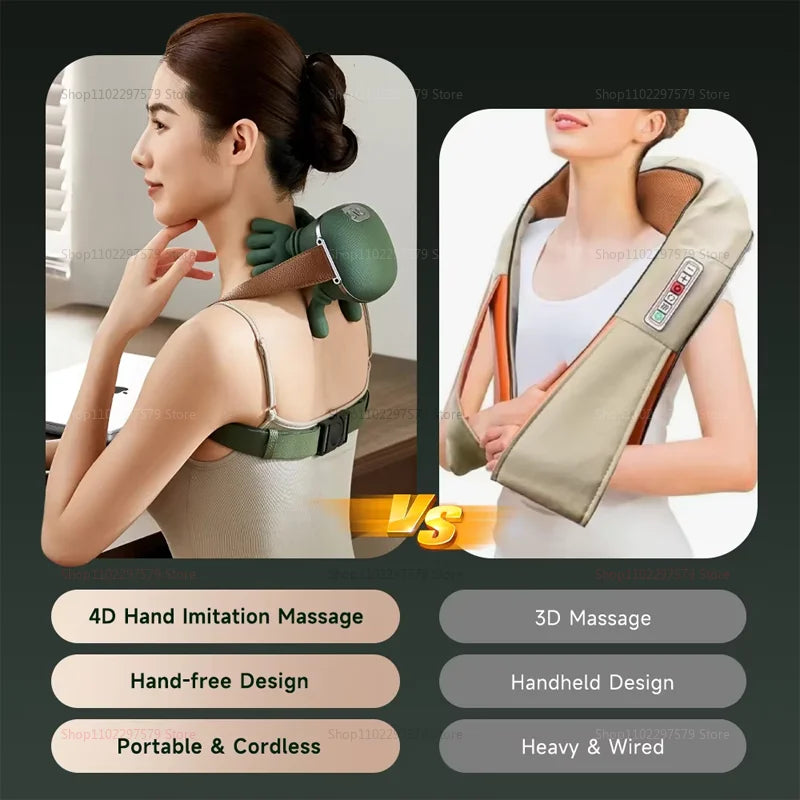 Pure-Press Cordless Neck Massager: Fully Automatic Deep Tissue Hand-Simulation