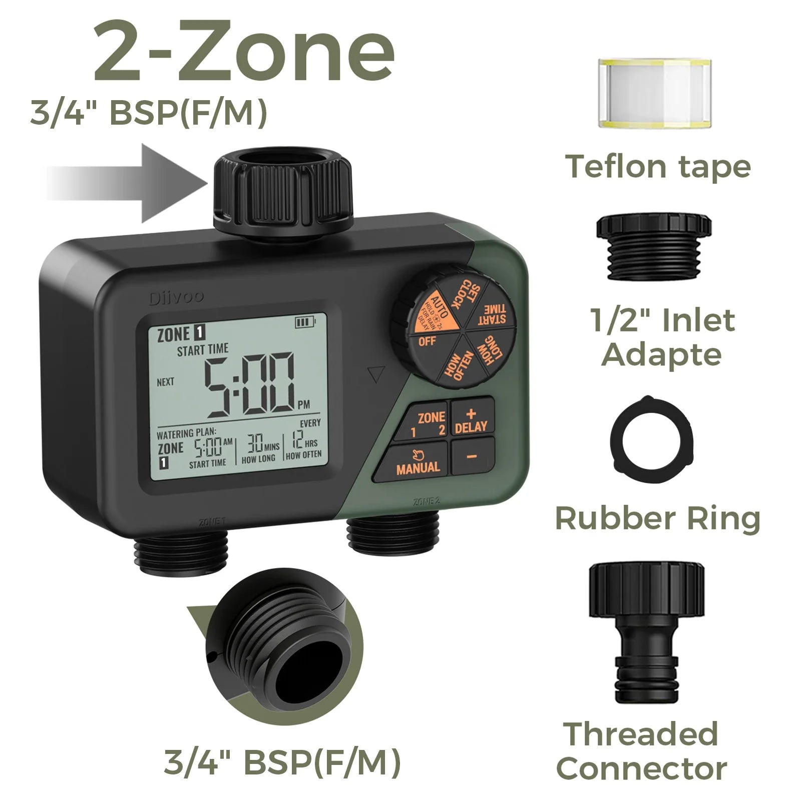 Diivoo Pro-Irrigate: 3-Zone Programmable Water Timer for Automatic Garden Care