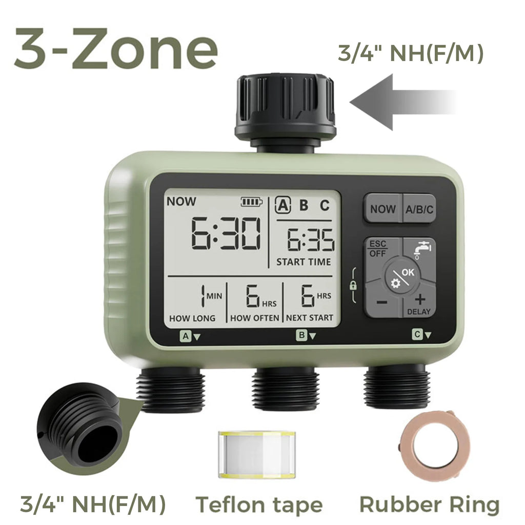 Diivoo Pro-Irrigate: 3-Zone Programmable Water Timer for Automatic Garden Care
