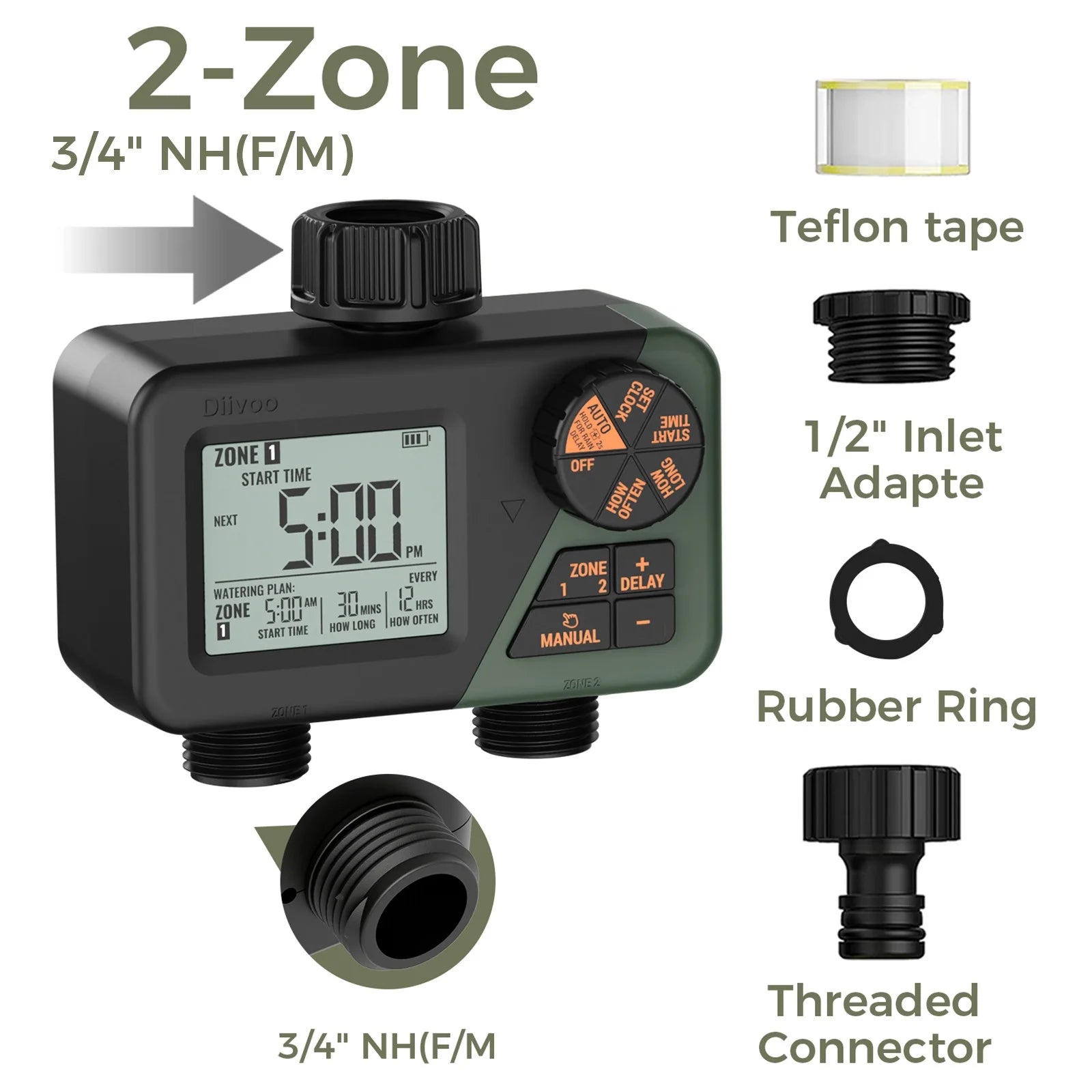 Diivoo Pro-Irrigate: 3-Zone Programmable Water Timer for Automatic Garden Care