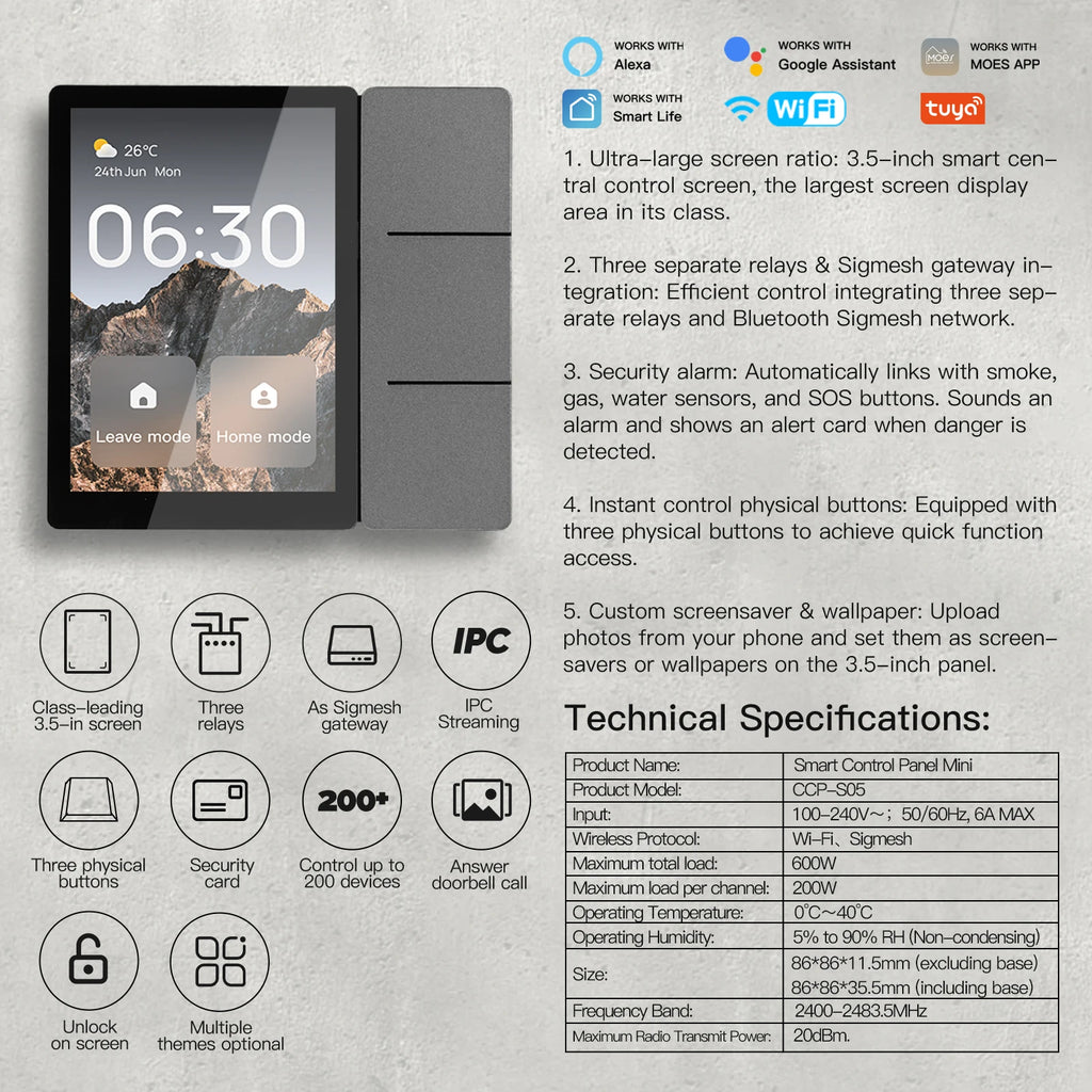 Tuya WiFi 3.5 inch Smart Center Control Panel
